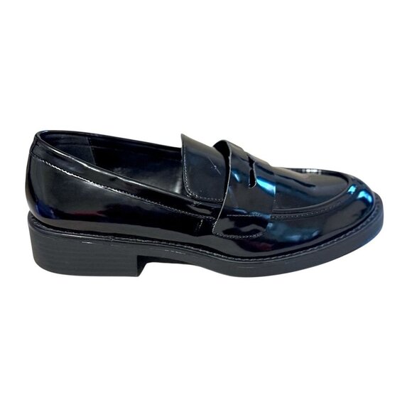 Madden Girl Womens Black Patent Leather Loafers Size 8M Slip-On Round Toe NWOB - Picture 1 of 10